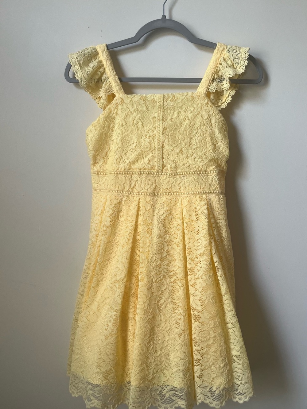 Knitworks Girls' Yellow Lace Dress - Delicate Flutter Straps, Size L (12)